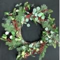 Green Pine Wreath with Red Berries 20"